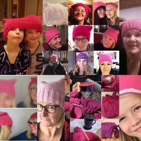I Facebookgruppen lägger massor av personer upp bilder på sina rosa "Pussy hats".
