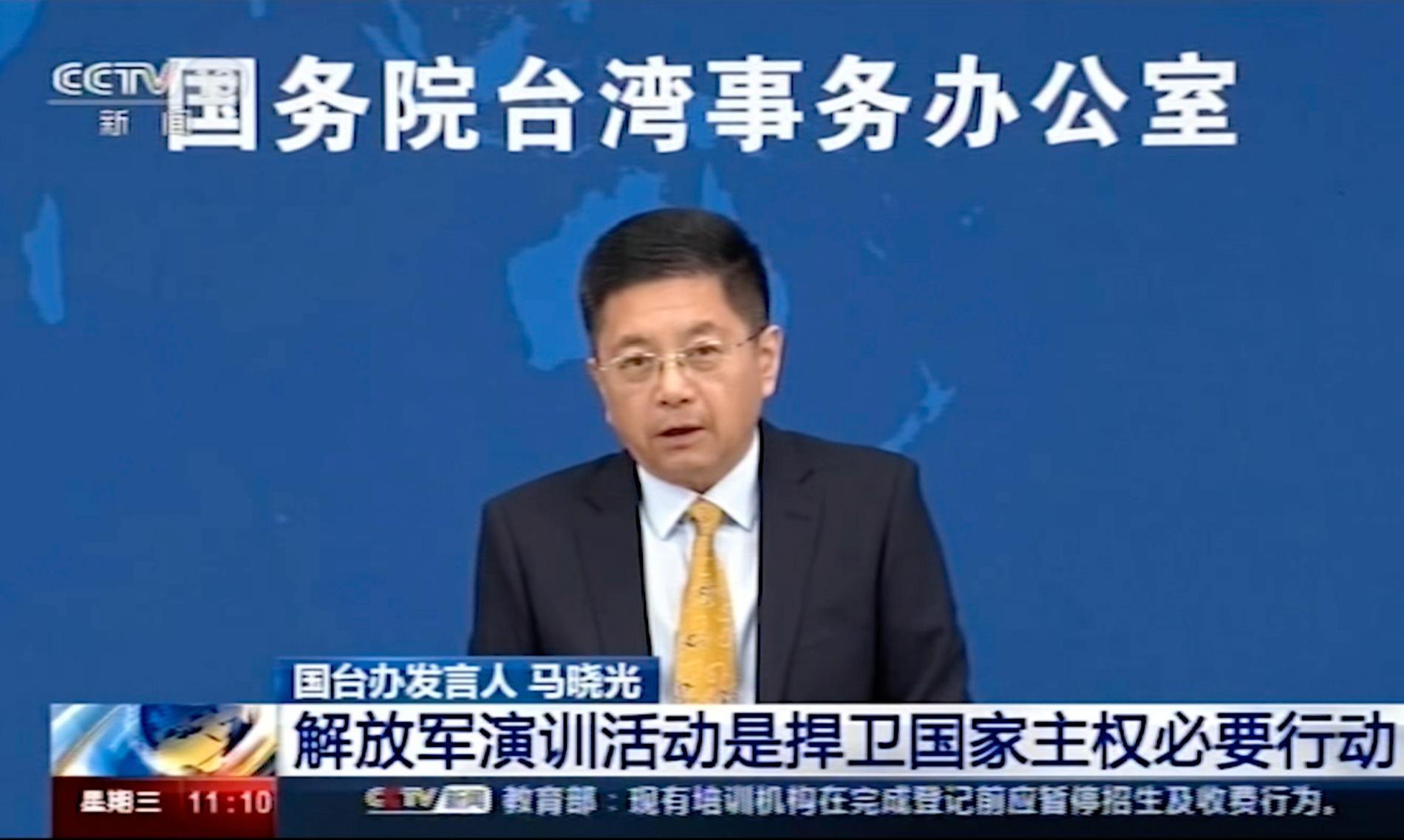 Ma Xiaoguang uttalade sig om Taiwan på en tv-sänd presskonferens.