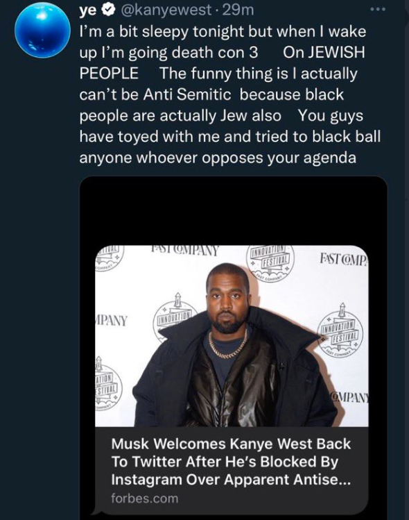 Kanye Wests borttagna tweet. 
