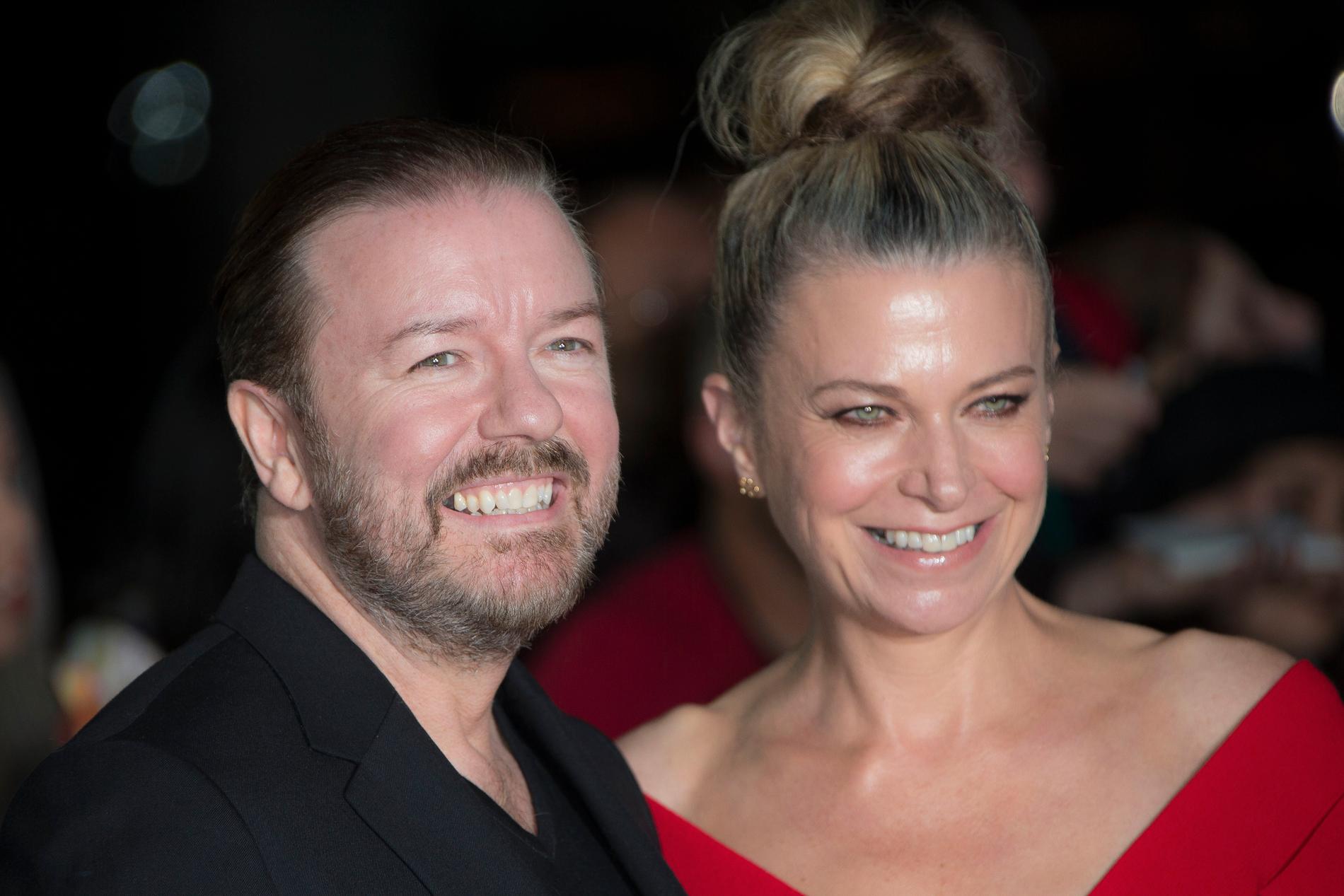 Ricky Gervais tillsammans med kärleken Jane Fallon.