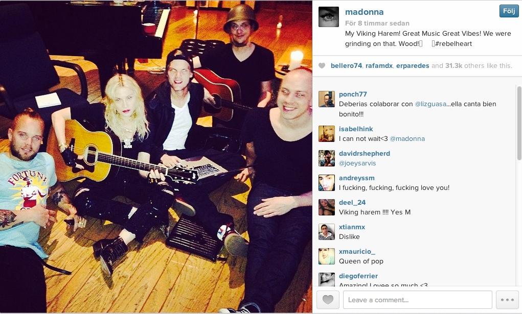 Madonna med Tim ”Avicii” Bergling, Salem Al Fakir, Vincent Pontare och Magnus ”Filthy” Lidehäll
