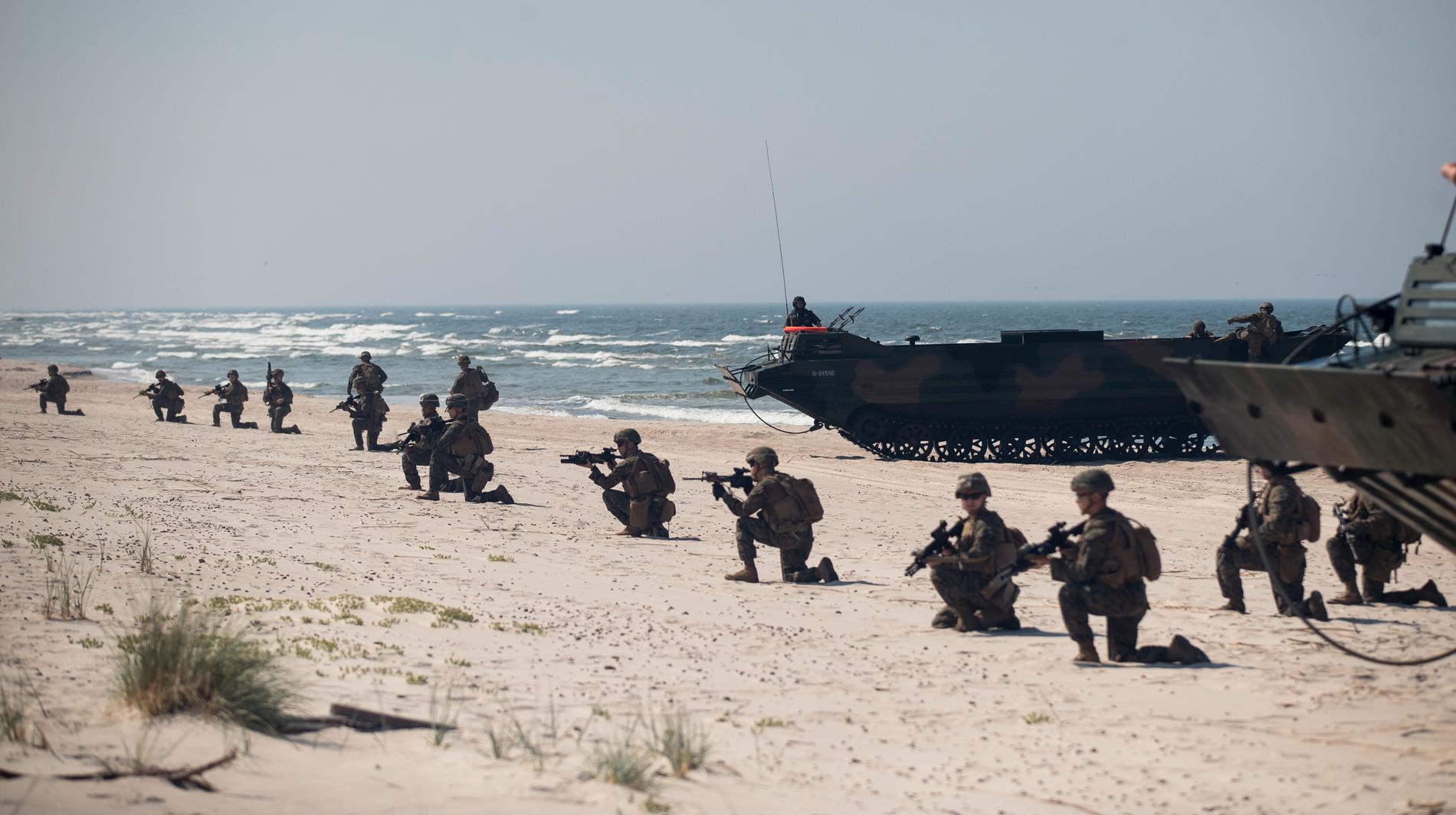Amerikanska marinkårssoldater under en övning i Östersjön 2018.