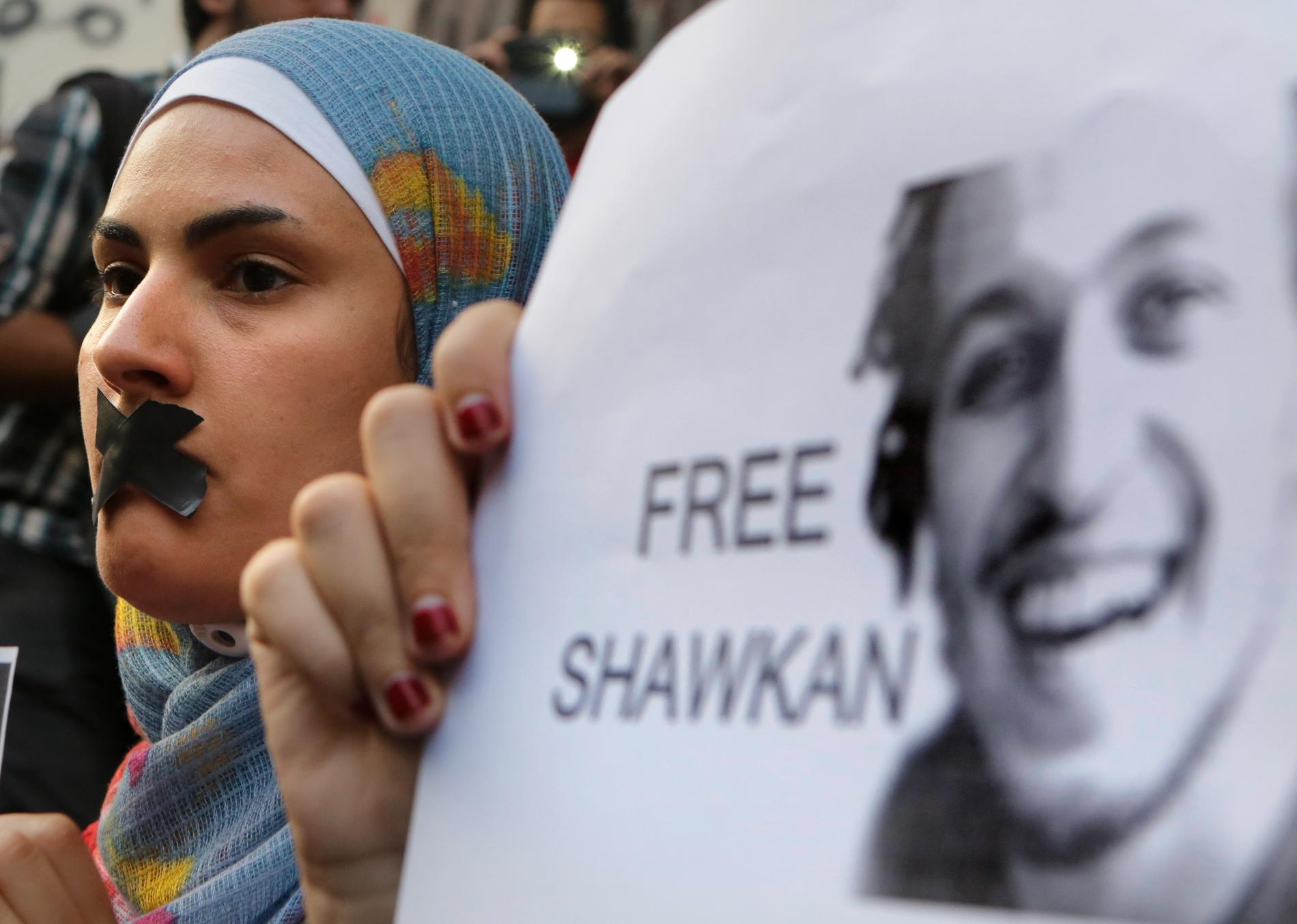 Bildjournalisten Mahmoud Abou Zeid, känd under namnet Shawkan, har suttit i fängelse i Egypten sedan augusti 2013 efter att ha bevakat sammandrabbningar mellan polis och sympatisörer av den avsatte presidenten Muhammad Mursi. Arkivbild.