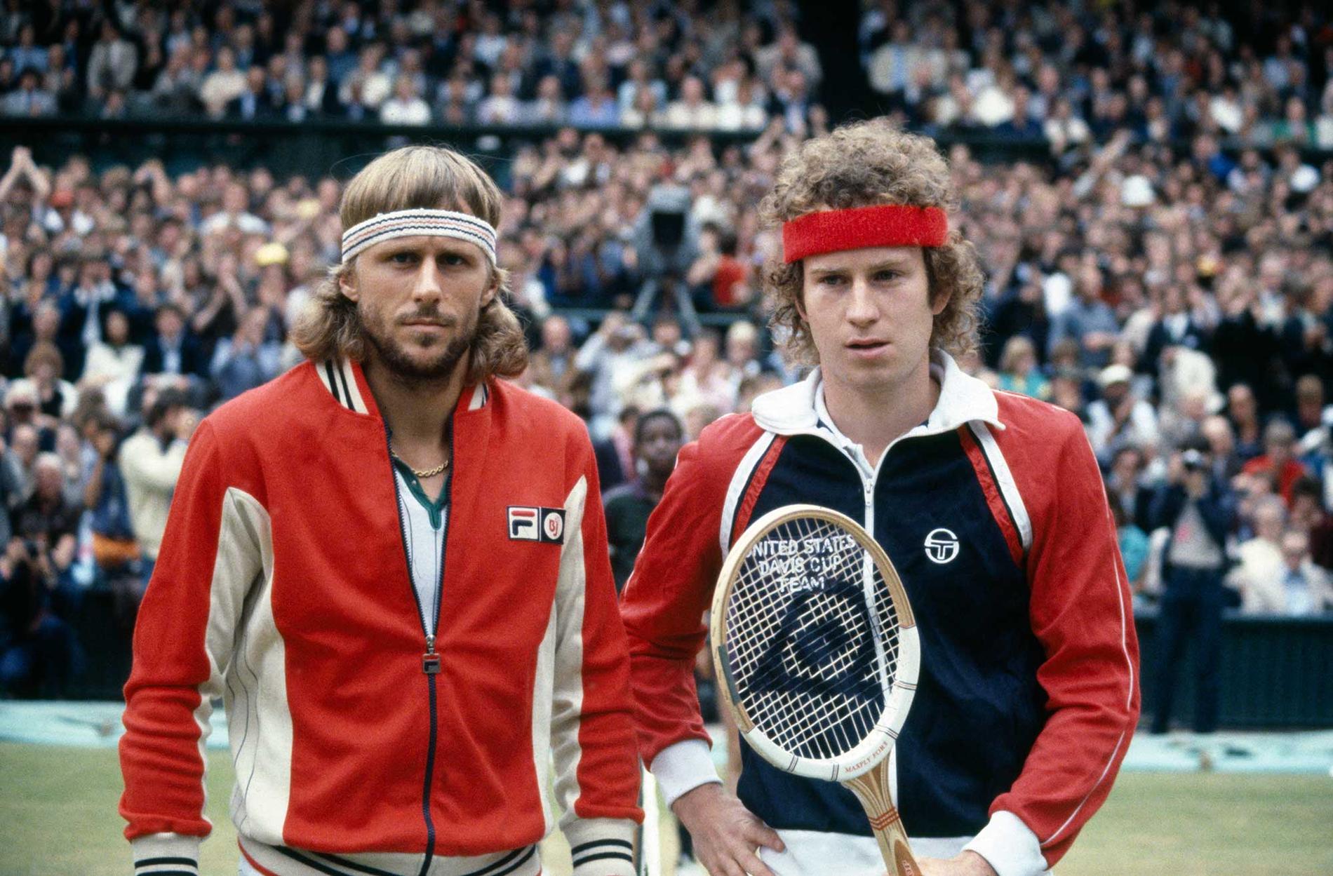 Björn Borg och John McEnroe i verkligheten, inför Wimbledon-finalen 1981.