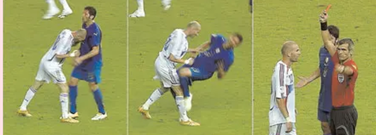 Bilderna på Zinedine Zidanes skalle mot Marco Materazzi.