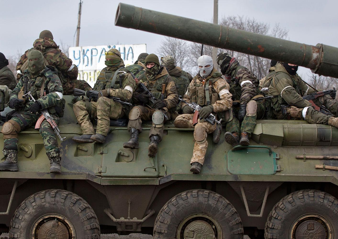 Proryska separatister i Debaltseve i östra Ukraina.