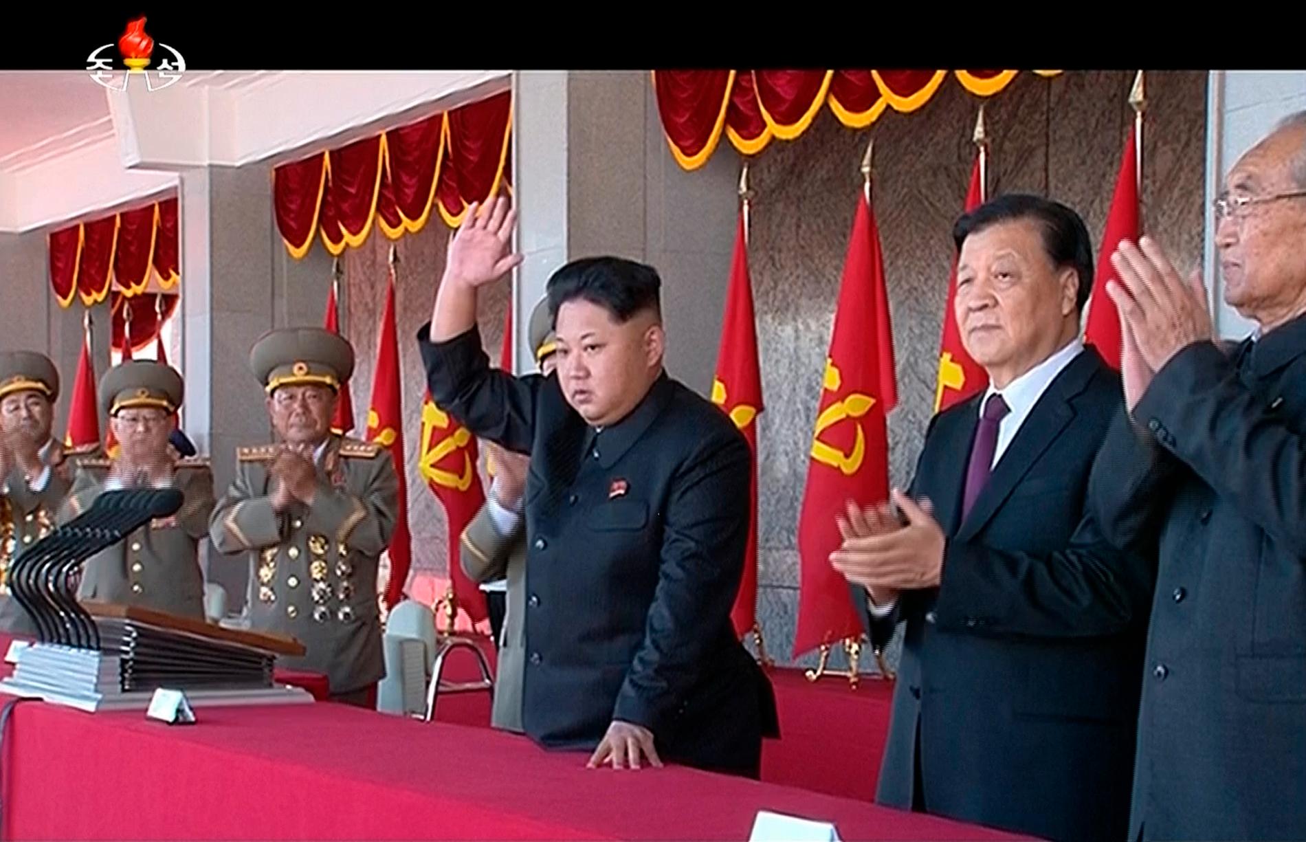 Nordkoreas ledare Kim Jong Un under firandet.