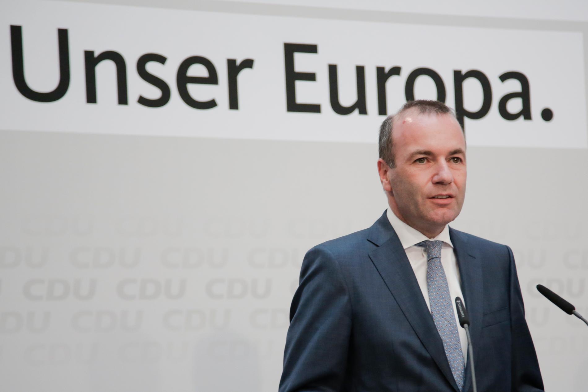 Tyske Manfred Weber är Europahögerns gruppledare i EU-parlamentet och favorit till posten som ny ordförande för EU-kommissionen. Arkivfoto.
