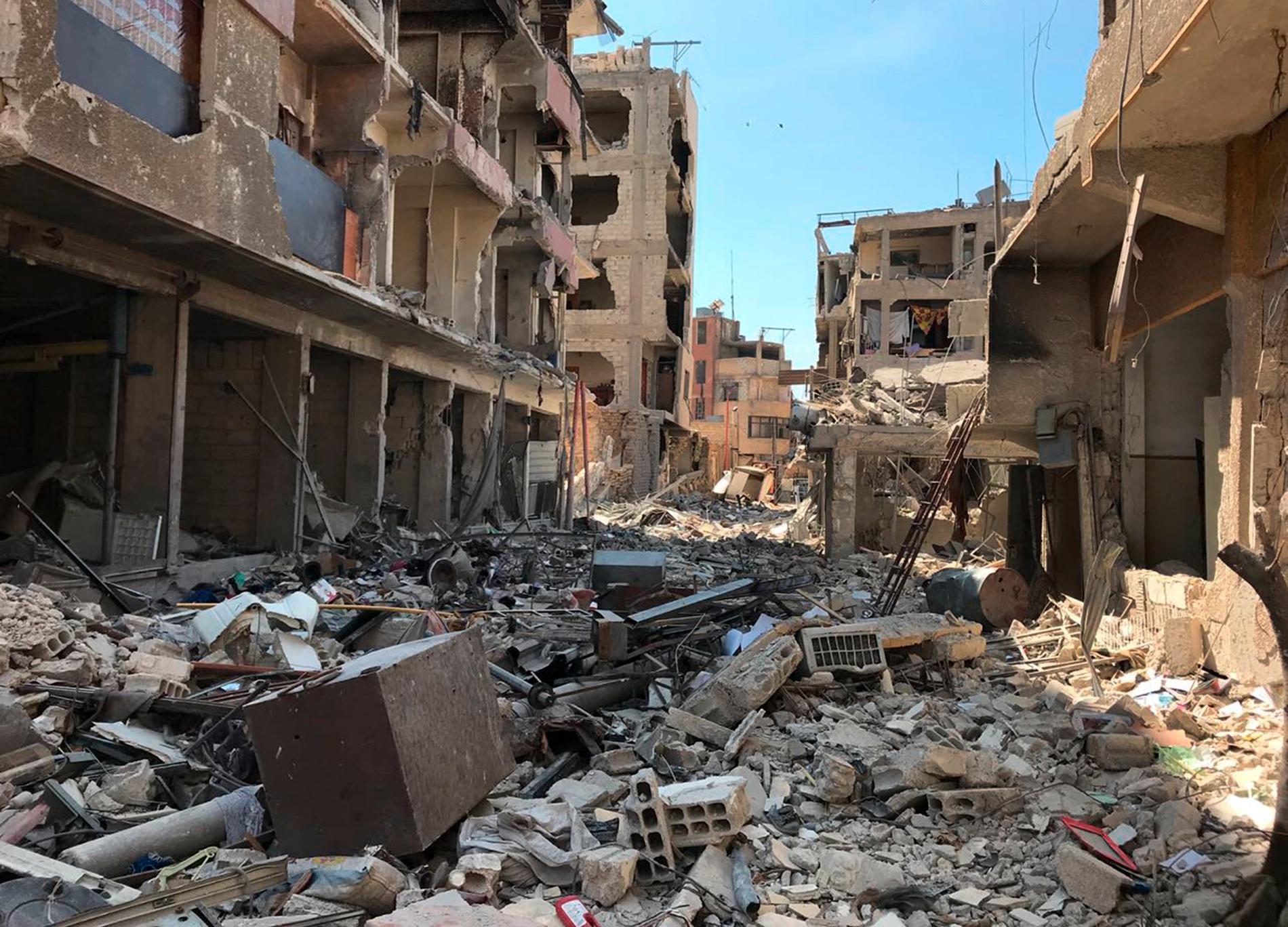 Platsen för en tidigare misstänkt kemvapenattack i närheten av Damaskus i Syrien. Arkivbild.
