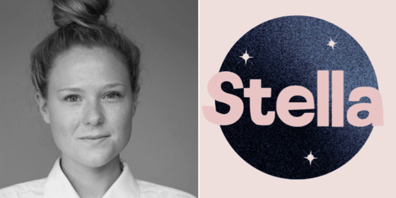 Josephine Kollén som arbetar på Tjejjouren Väst, samt en skärmdump på loggan till nya appen ”Stella” från Tjejjouren Västs hemsida.