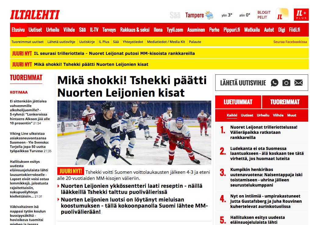 Finska tidningen Iltalehti kallar finska förlusten en ”chock”.