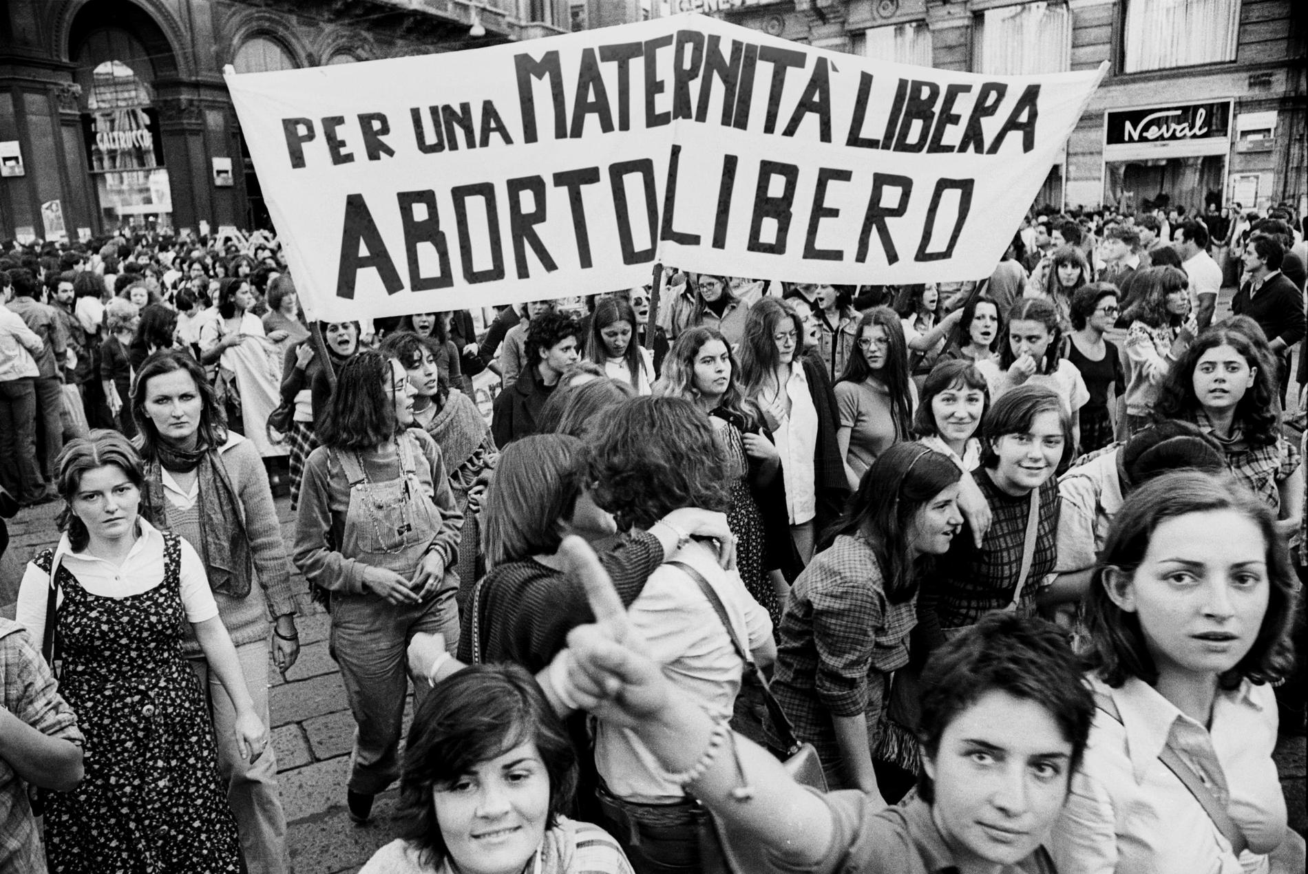 En demonstration till försvar för aborträtten i Milano 1976.
