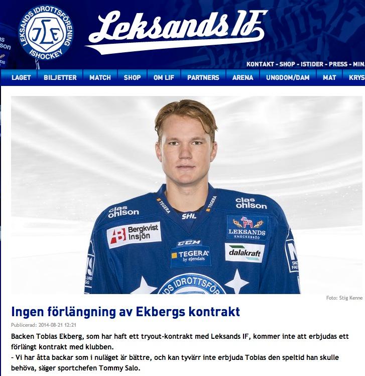 Tobias Ekberg får inte förlängt kontrakt med Leksand.