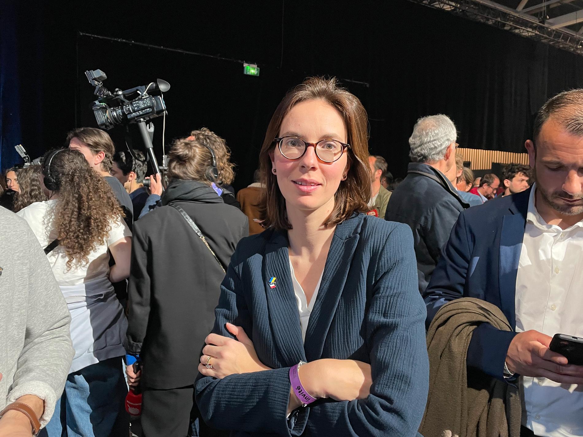 Amélie de Montchalin – här vid president Emmanuel Macrons valvaka i våras – är fransk minister för klimatomställning och regional sammanhållning. Arkivfoto.