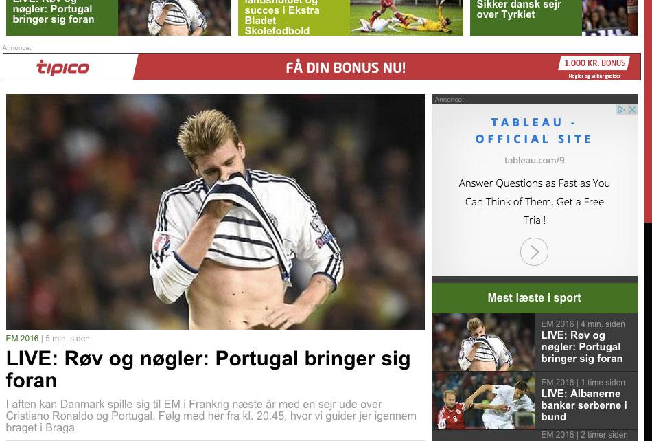 Skärmdump från Ekstrabladet.