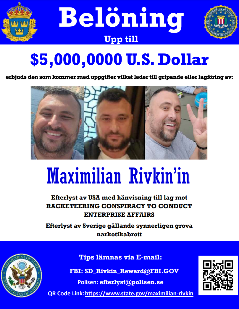 FBI:s efterlysning av Maximilian Rivkin.