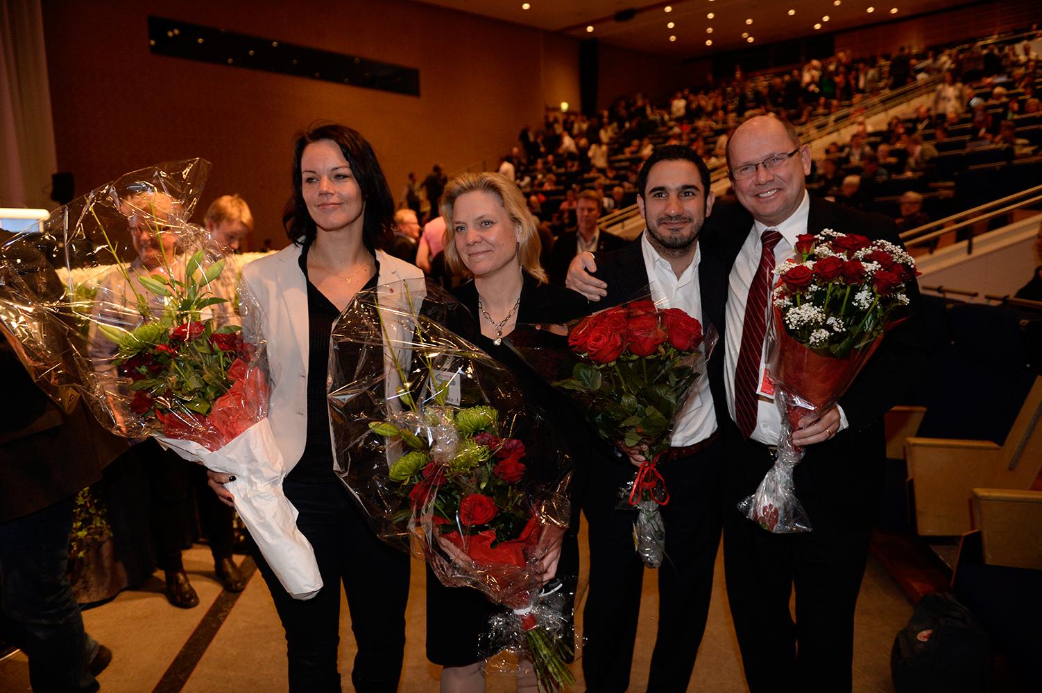 Veronica Palm, Magdalena Andersson, Ardalan Shekarabi och Urban Ahlin – alla invalda som ersättare i Socialdemokraternas verkställande utskott.