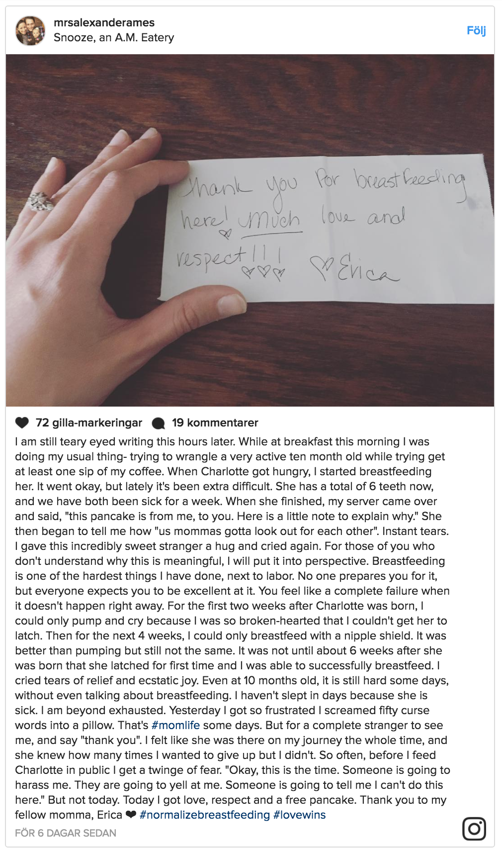 Isabelle skrev ett Instagram-inlägg om händelsen.