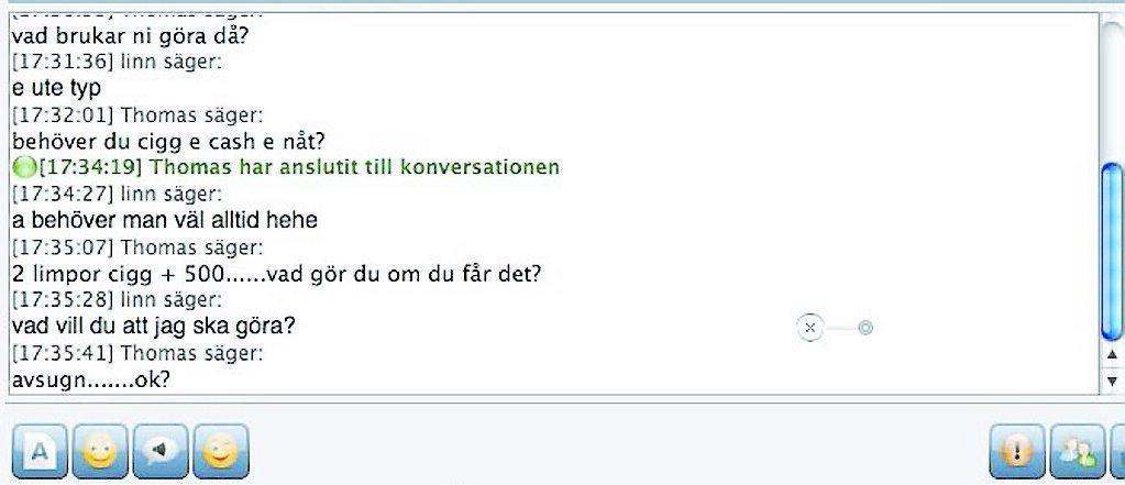 Thomas tar kontakt med ”Linn95” på chattsajten snyggast.se. (Klicka på bilden för att förstora”).