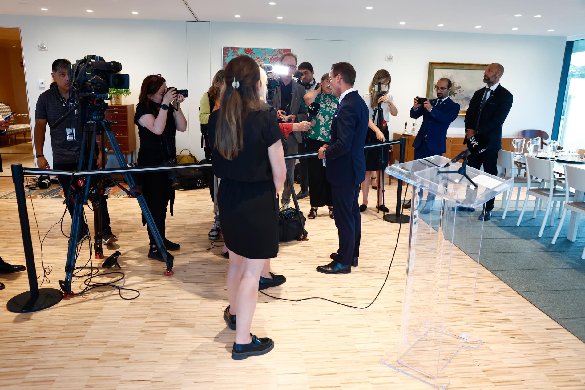 Kristerssons pressträff på svenska ambassaden efter mötet med Biden.