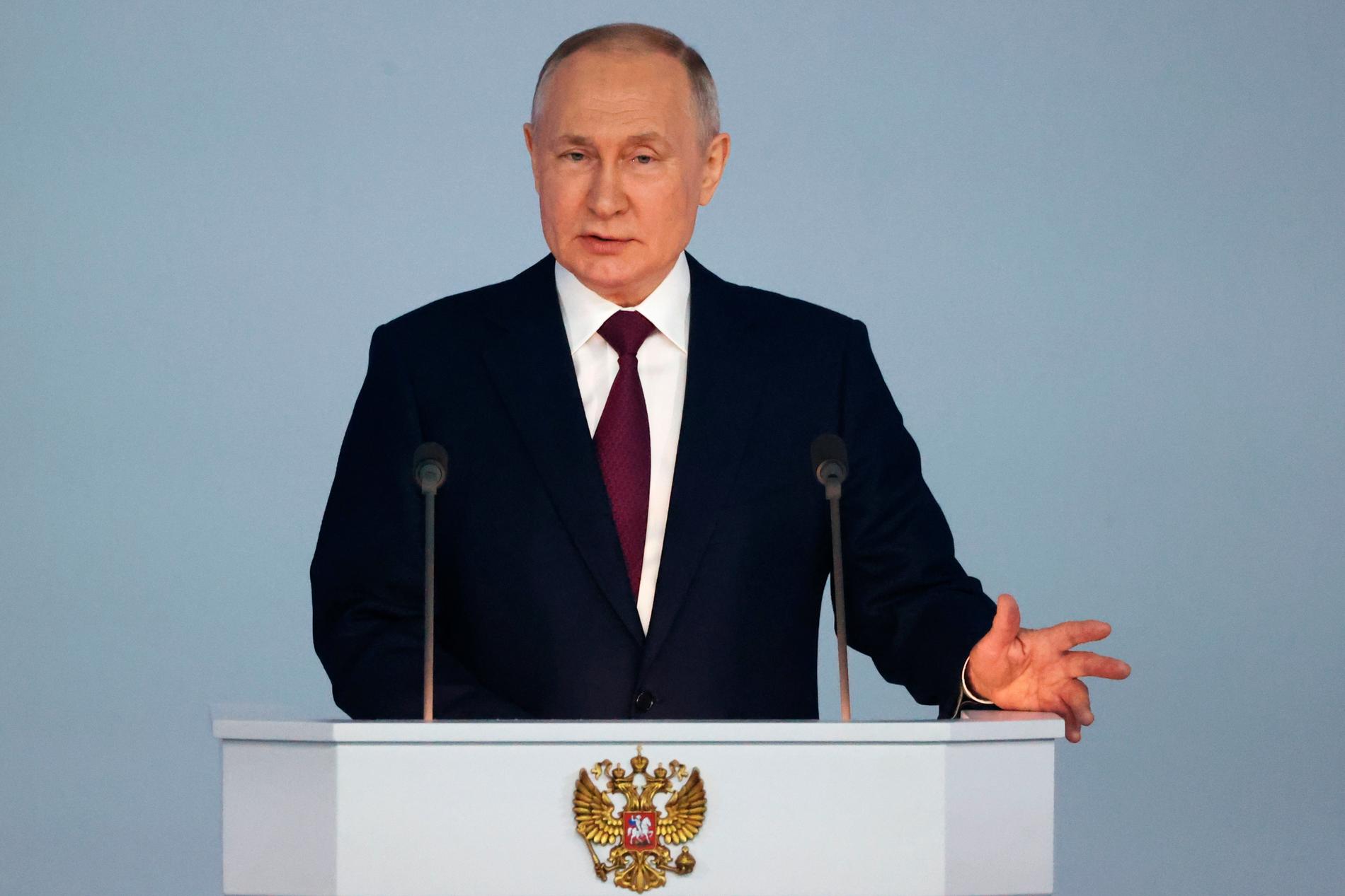 Rysslands president Putin under tisdagens tal till nationen. 