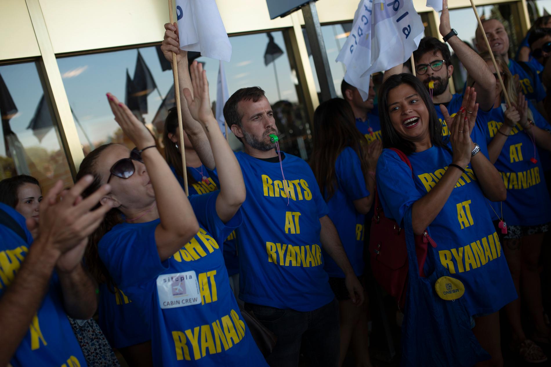Ryanairs anställda i Spanien är nu beredda att gå ut i strejk efter att förhandlingarna brutit samman. Bilden från en tidigare strejk för fyra år sedan. Arkivbild.