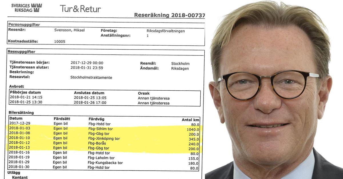 Riksdagsledamoten Michael Svensson (M) har låtit skattebetalarna stå för flera felaktiga körsträckor.