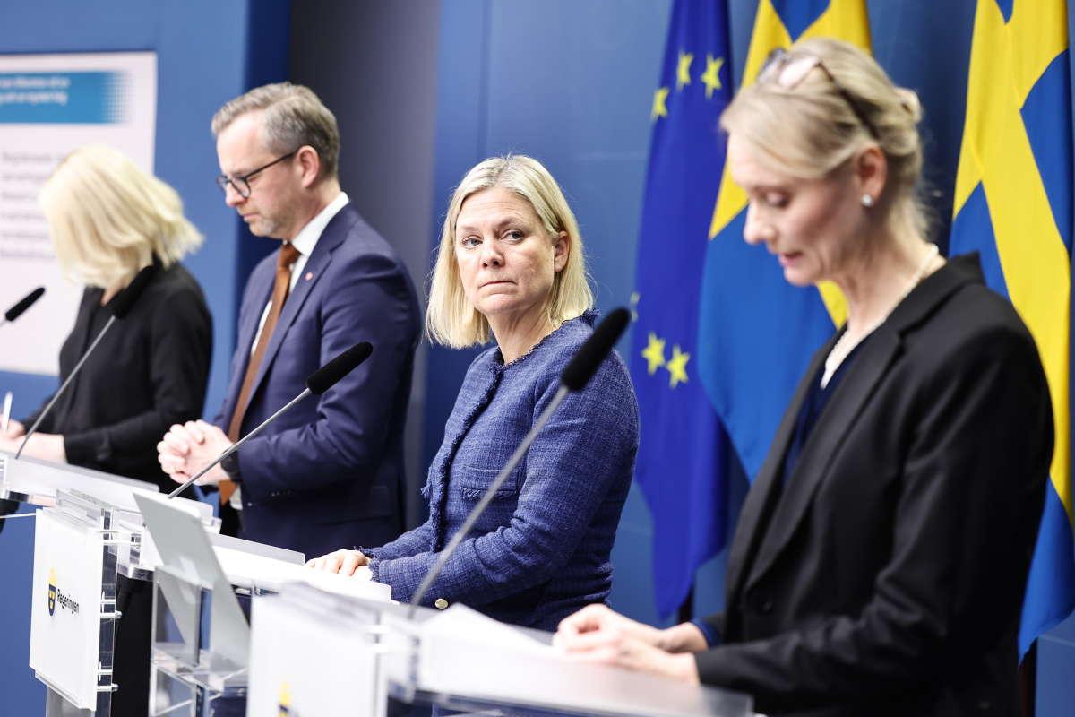 Magdalena Andersson under tisdagens presskonferens. 