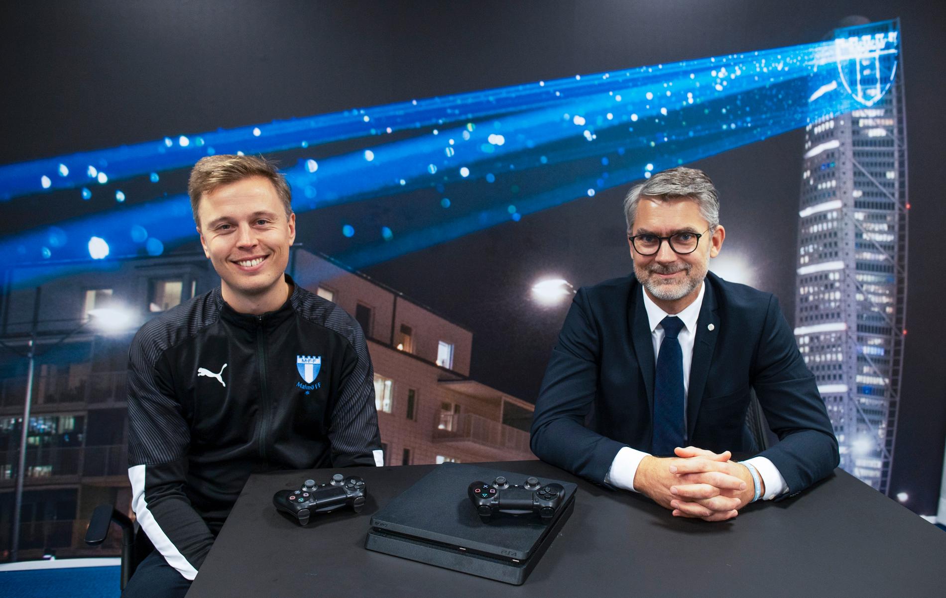Filip Ahlström, projektledare för Malmö FF:s satsning på e-sport, och klubbens vd Niclas Carlnén.