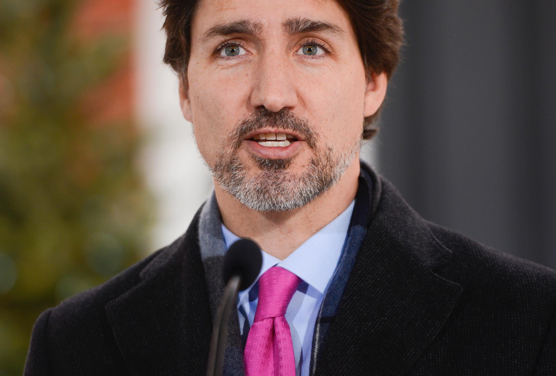 Kanadas premiärminister Justin Trudeau vid ett framträdande om coronakrisen i onsdags.