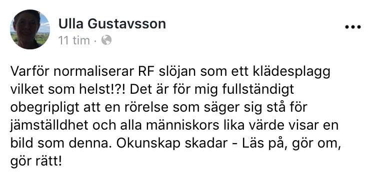 Facebook-inlägget som Ulla Gustavsson raderade.