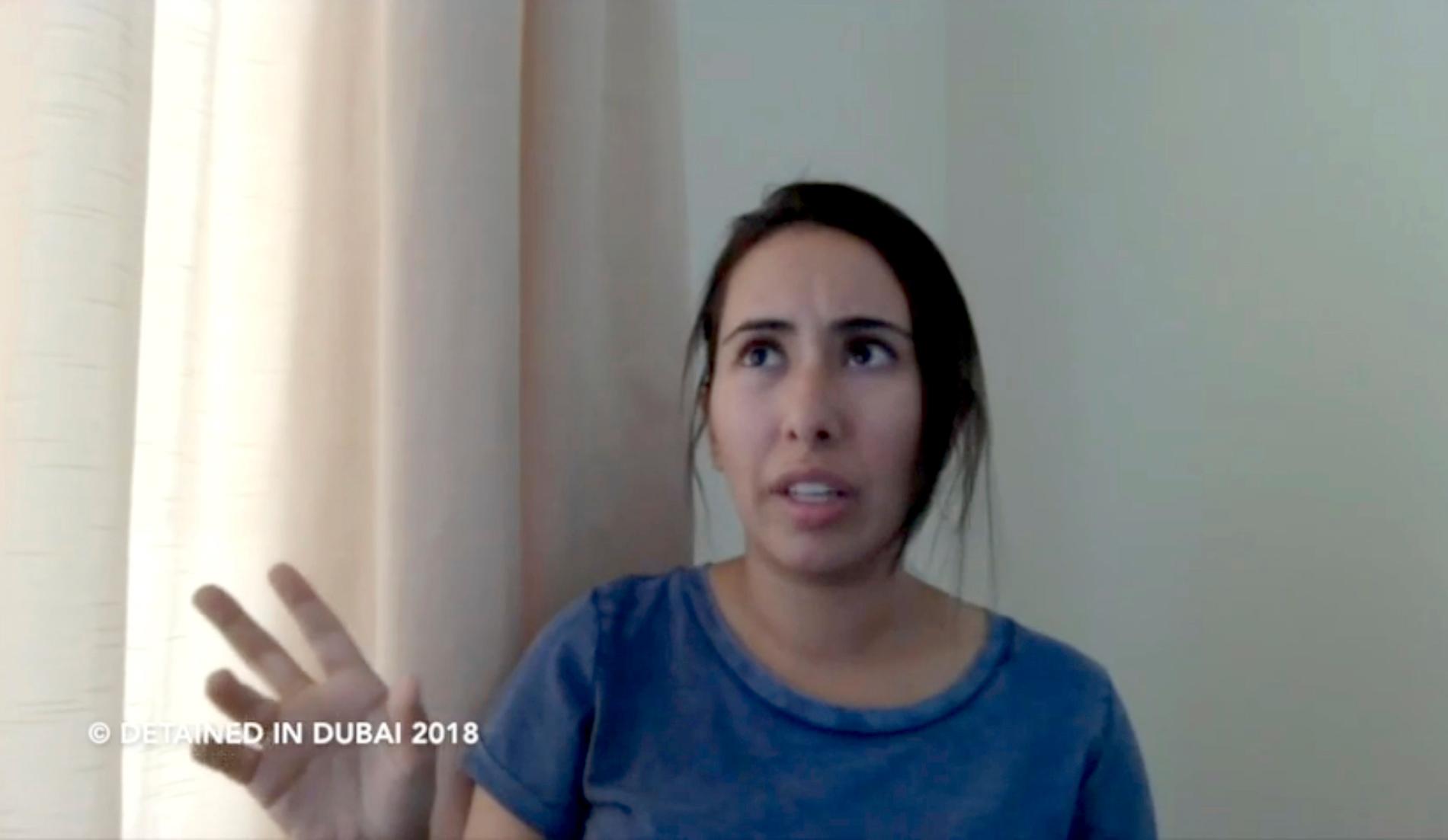 Latifa bint Moammed Al Maktum, i en skärmdump från det filmklipp hon lade upp på Youtube inför sitt flyktförsök. Arkivbild.