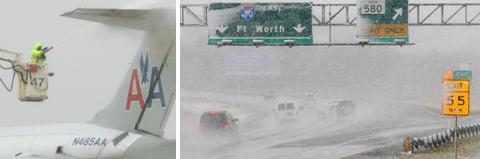 Snöstormen som dragit in över USA täker två tredjedelar av landets yta. I Fort Worth, Texas, har de flesta flygen tvingats ställa in sina avgångar.