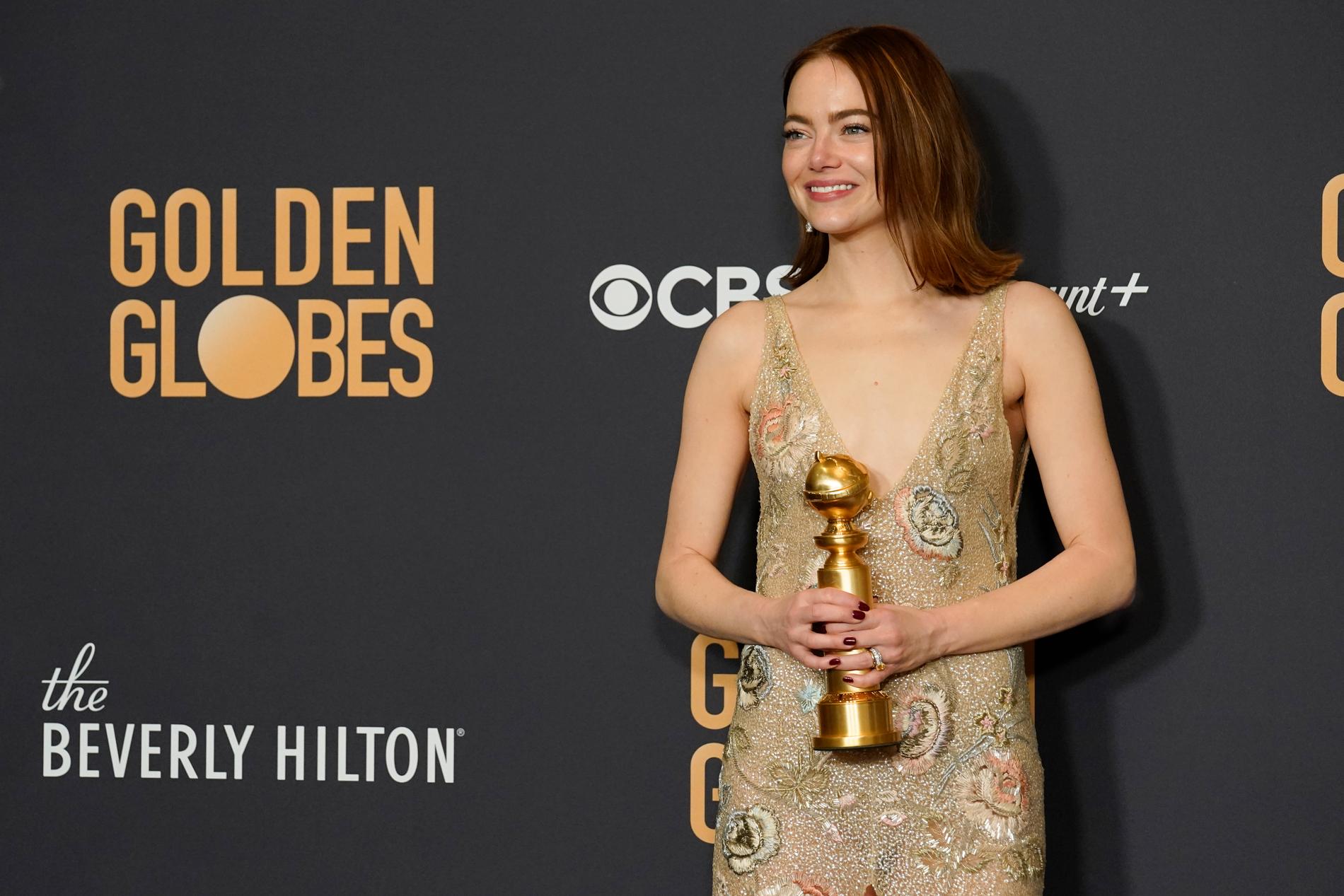Emma Stone tog hem priset för ”bästa prestation av kvinnlig skådespelare i en spelfilm, musikal eller komedi” för sin roll i ”Poor Things” under Golden Globe.