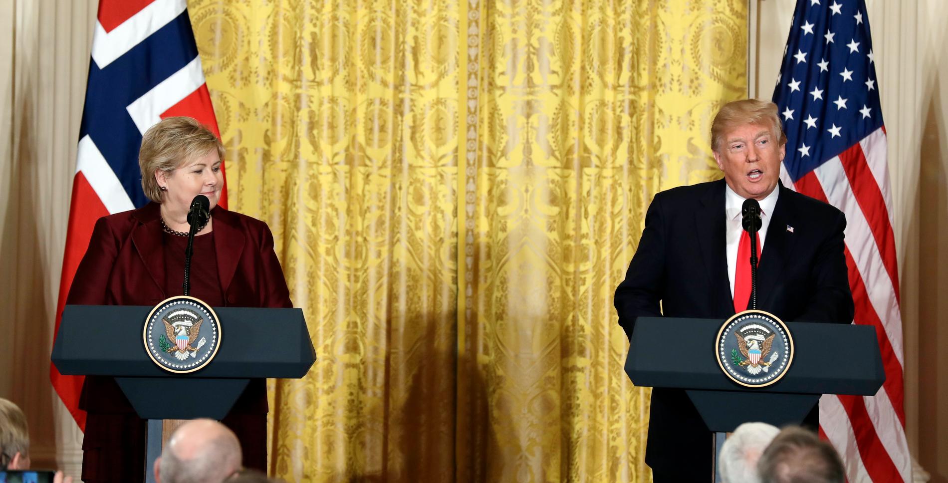 Erna Solberg och Donald Trump möttes i Washington i januari i år.