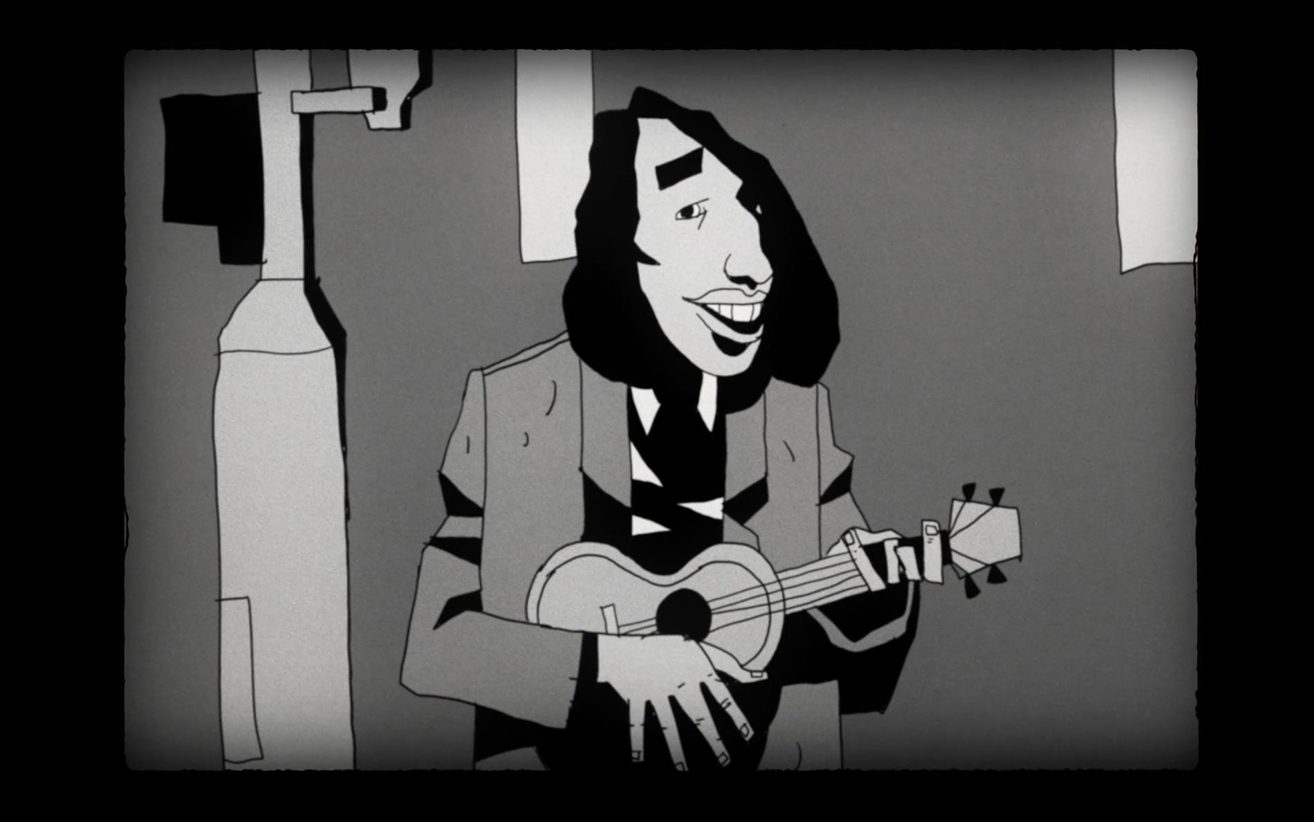 Animerad Tiny Tim med ukulele.