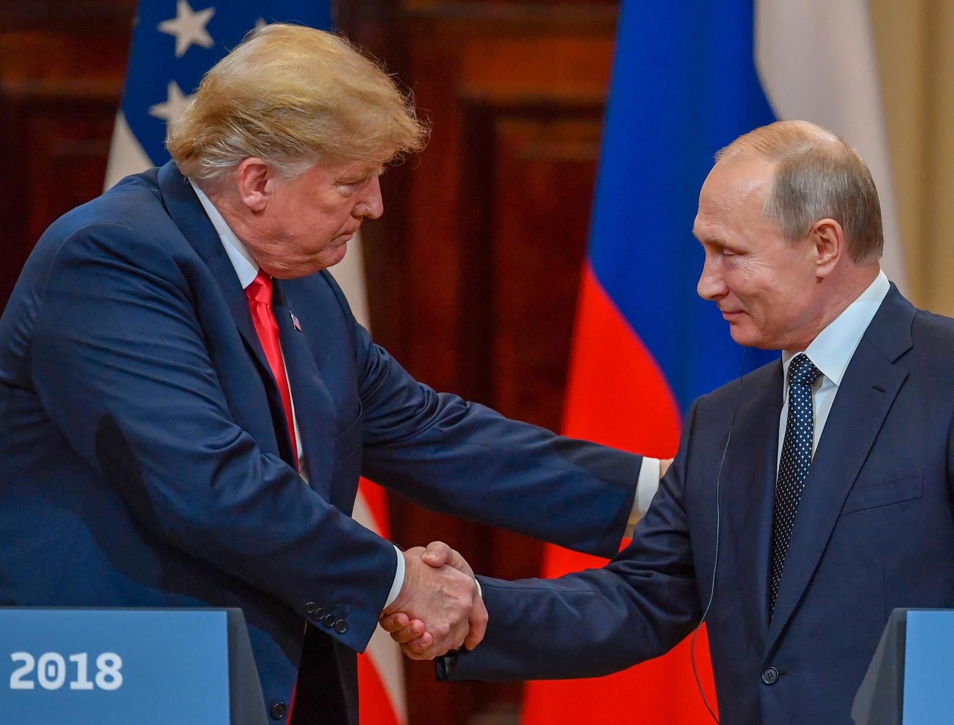 Donald Trump och Vladimir Putin under mötet i Helsingfors 2018.