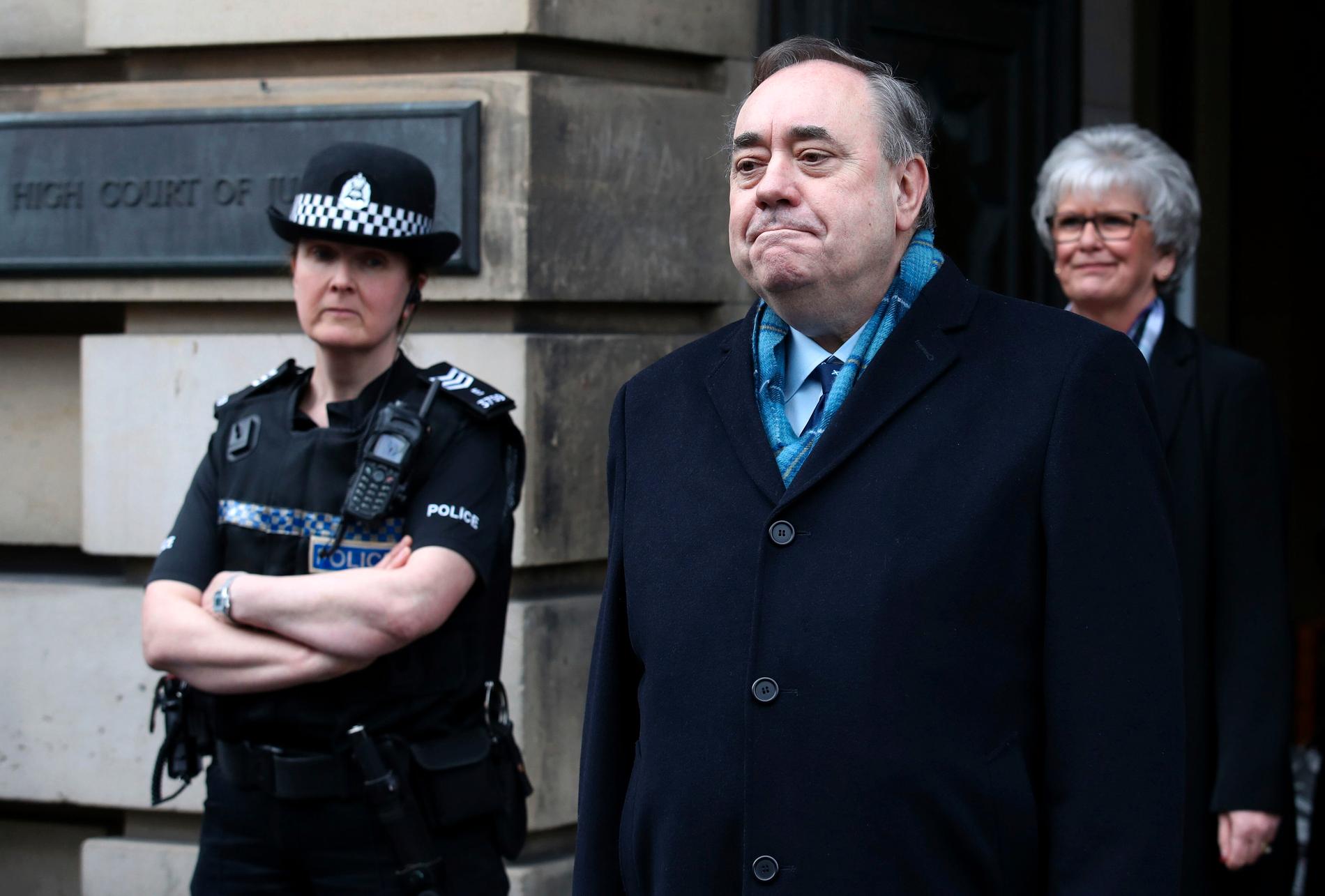 Skottlands tidigare regeringschef Alex Salmond när han friats från anklagelserna om sexualbrott mot 13 olika kvinnor.