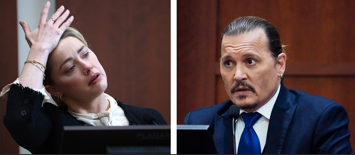 Amber Heard och Johnny Depp under sina respektive vittnesmål under den pågående rättegången i Fairfax i Virginia i USA.