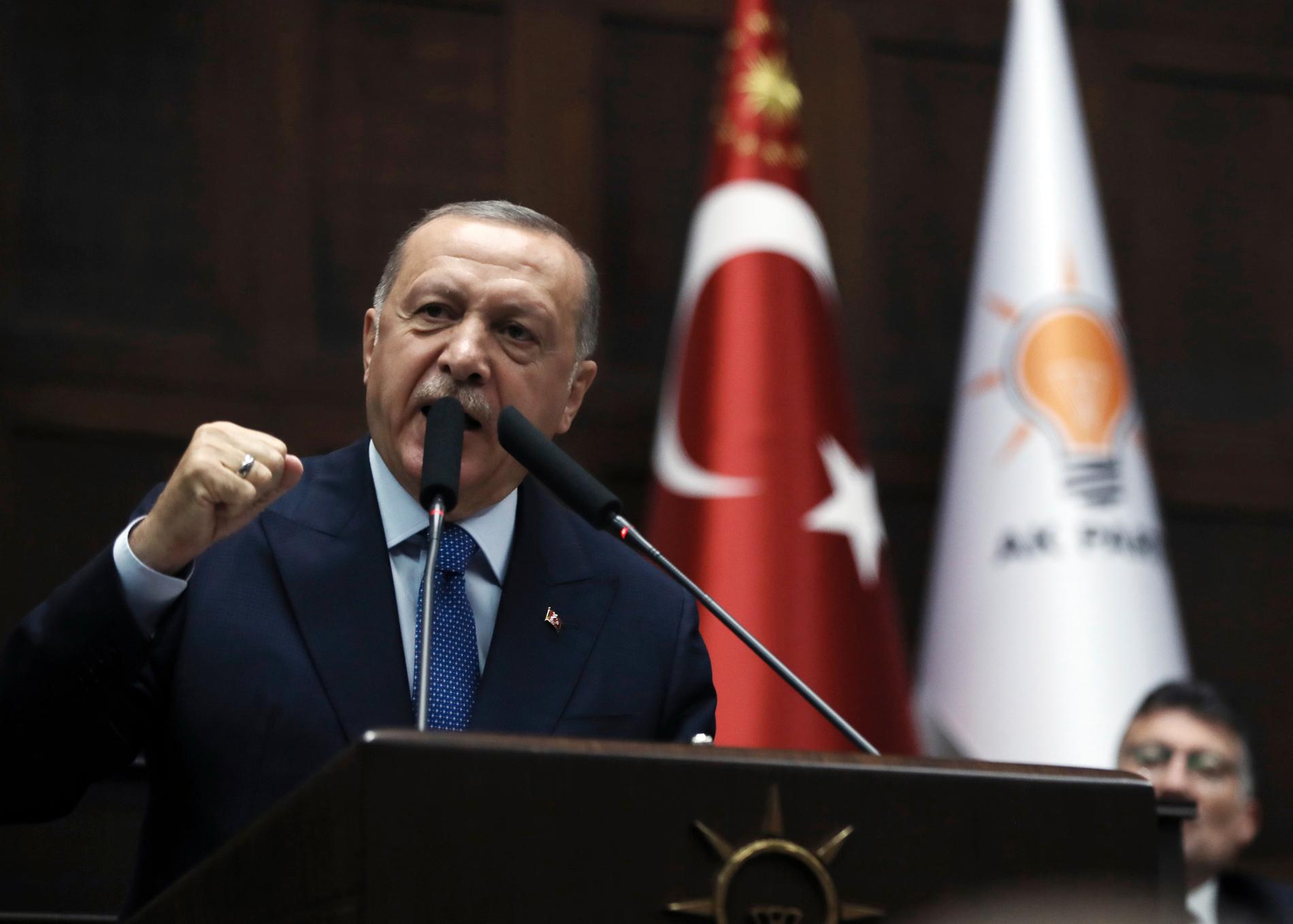 Turkiets president Recep Tayyip Erdogan talade i parlamentet på onsdagen.