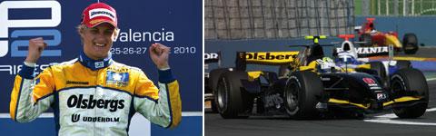 Marcus Ericsson jublar efter den första GP2-segern.