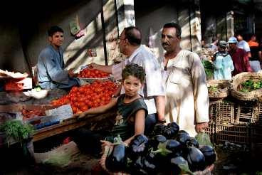 På matmarknaden i El Dahar, Hurghada, finns allt från granatäpplen till inälvor och levande djur. Men turisterna lyser med sin frånvaro.