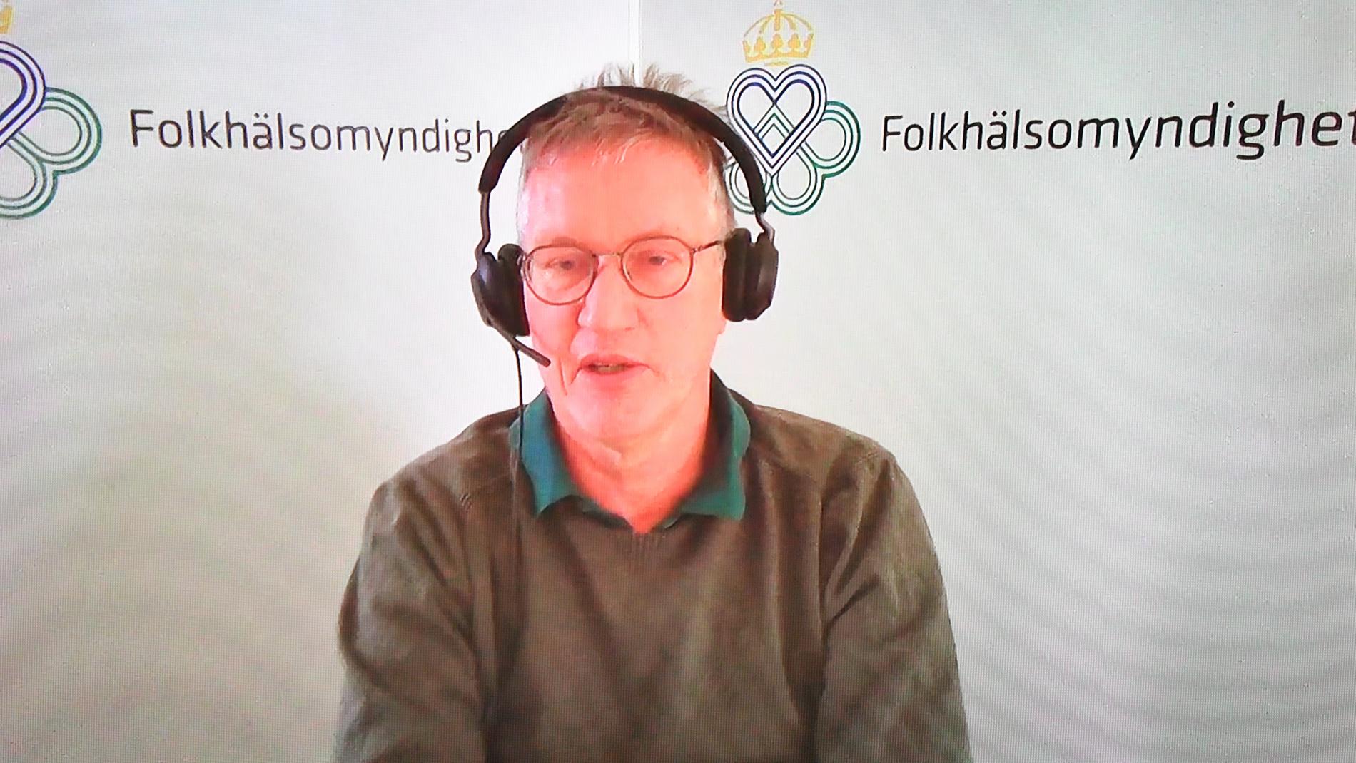 Anders Tegnell, statsepidemiolog, Folkhälsomyndigheten, deltar på dagens myndighetsgemensamma digitala pressträff om coronaläget. Arkivbild.