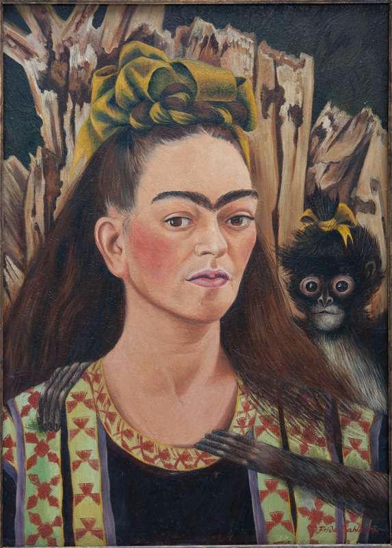 Frida Kahlo, ”Självporträtt med apa”, 1945, olja på masonit.