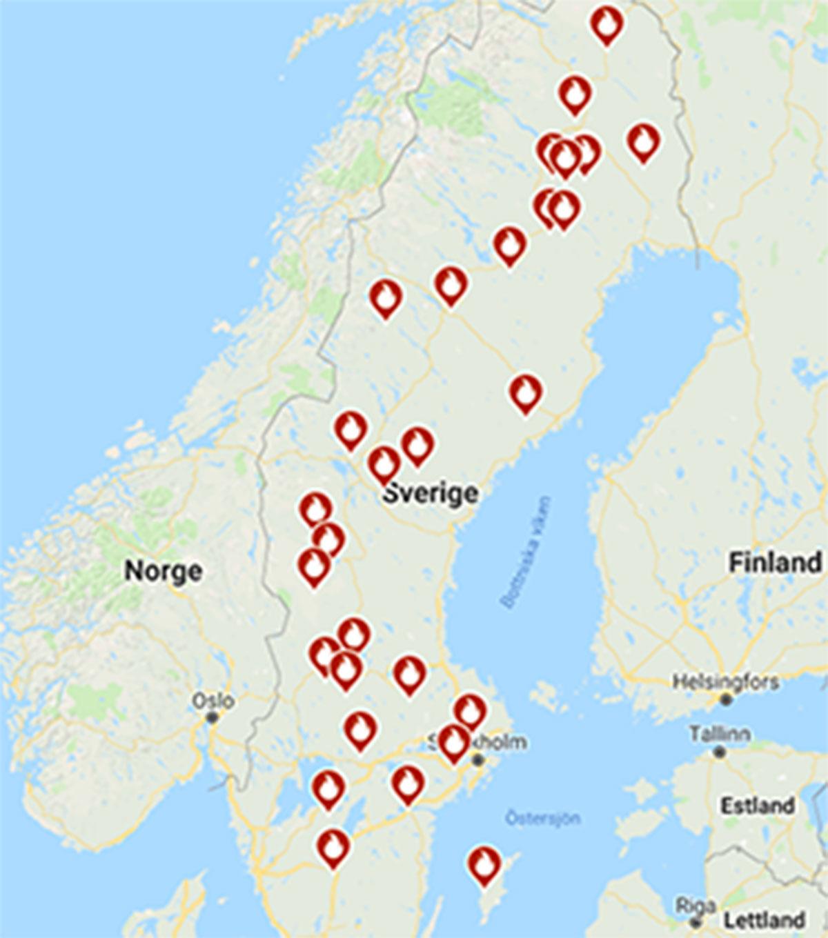 Skogsbränderna som härjar i Sverige just nu. 