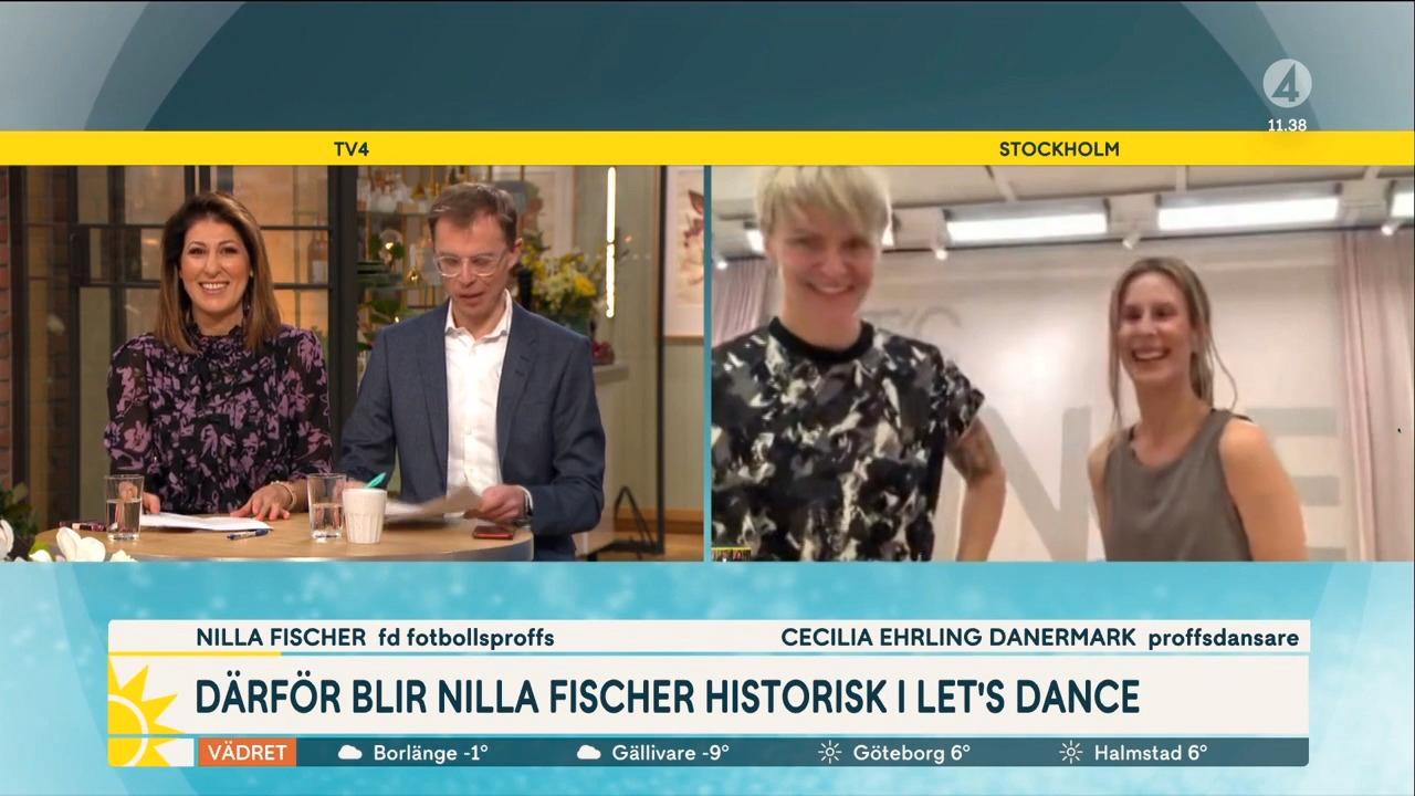 Dansparet Nilla Fischer och Cecilia Ehrling Danermark i ”Nyhetsmorgon”.