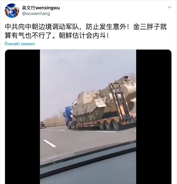 På kinesiska sociala medier cirkulerar bilder och filmer som påstås visa hur Kina flyttar trupper till den nordkoreanska gränsen. Uppgifterna är dock inte bekräftade.