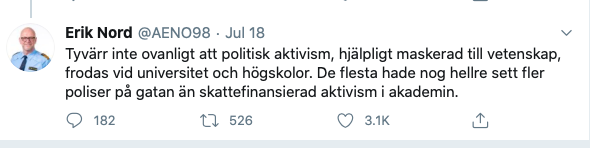 Erik Nord, polischef i Göteborg, kallade forskarna för aktivister.