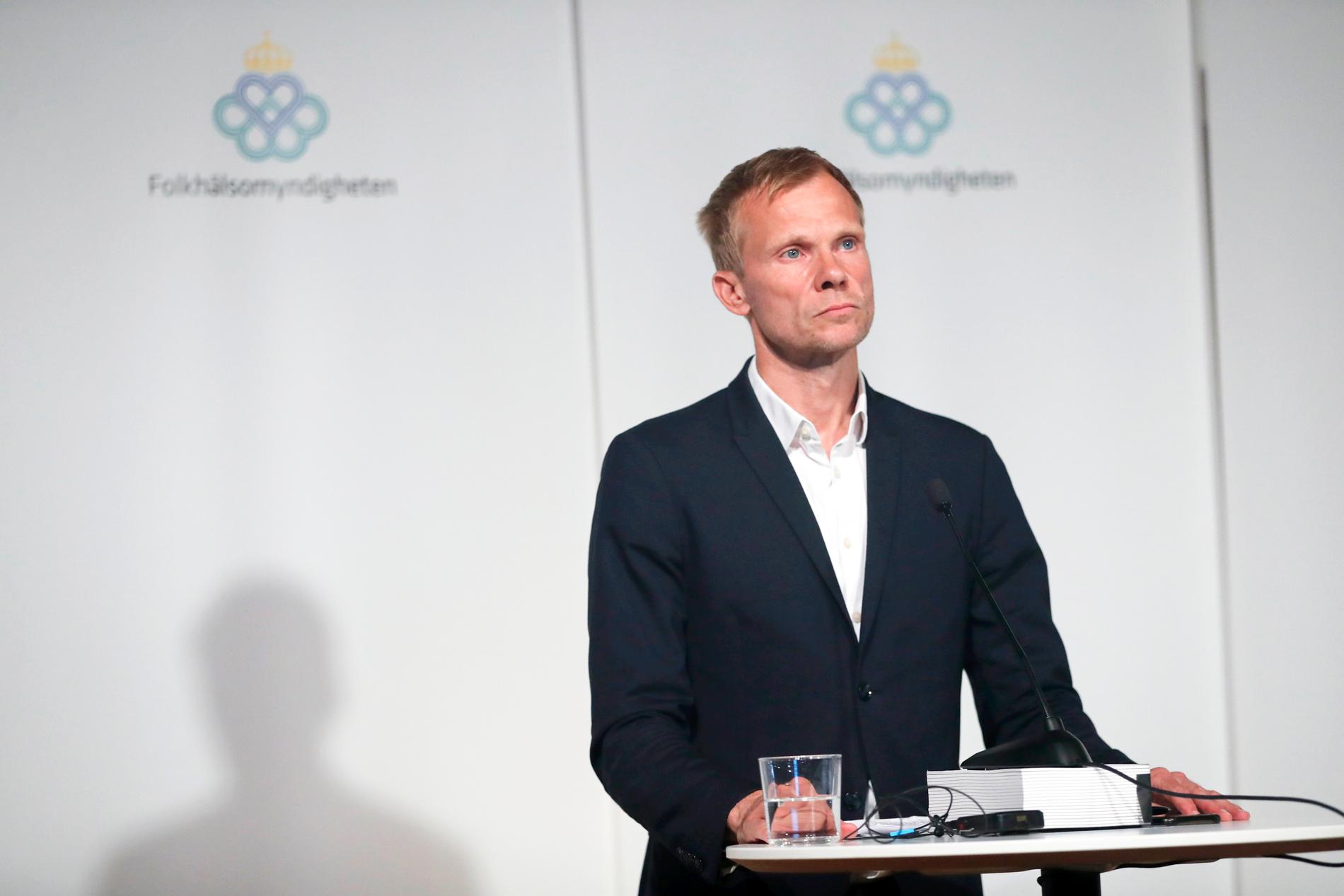 Folkhälsomyndighetens presschef Christer Janson under torsdagens pressträff.