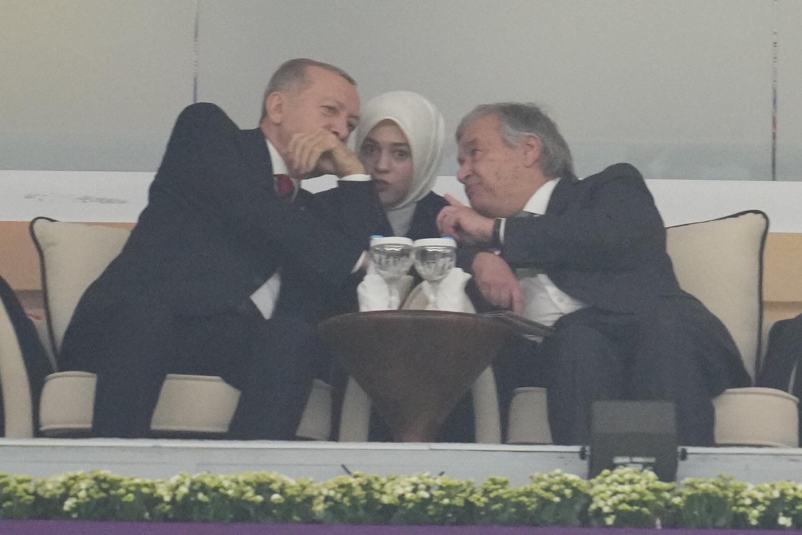 Turkiets president Recep Tayyip Erdoğan, till vänster, och FN:s generalsekreterare António Guterres.